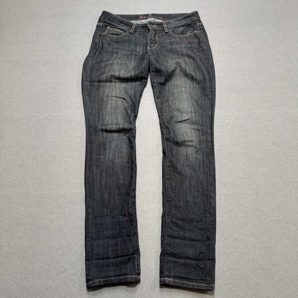 Guess Marina Jeans Women's 29 Black Dark Wash Low Rise Straight Leg Whiskered